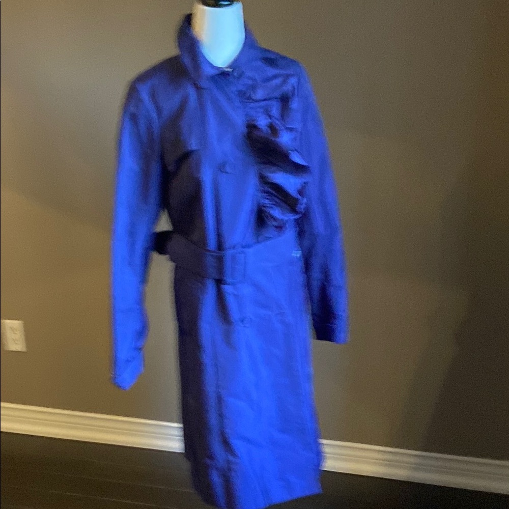 Escada Blue Trench Coat with Cascading Front Details